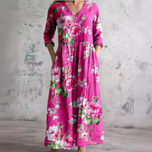 Floral Print V-Neck Long Sleeve Tiered Maxi Dress 7