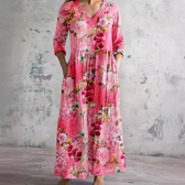 Floral Print V-Neck Long Sleeve Tiered Maxi Dress 5