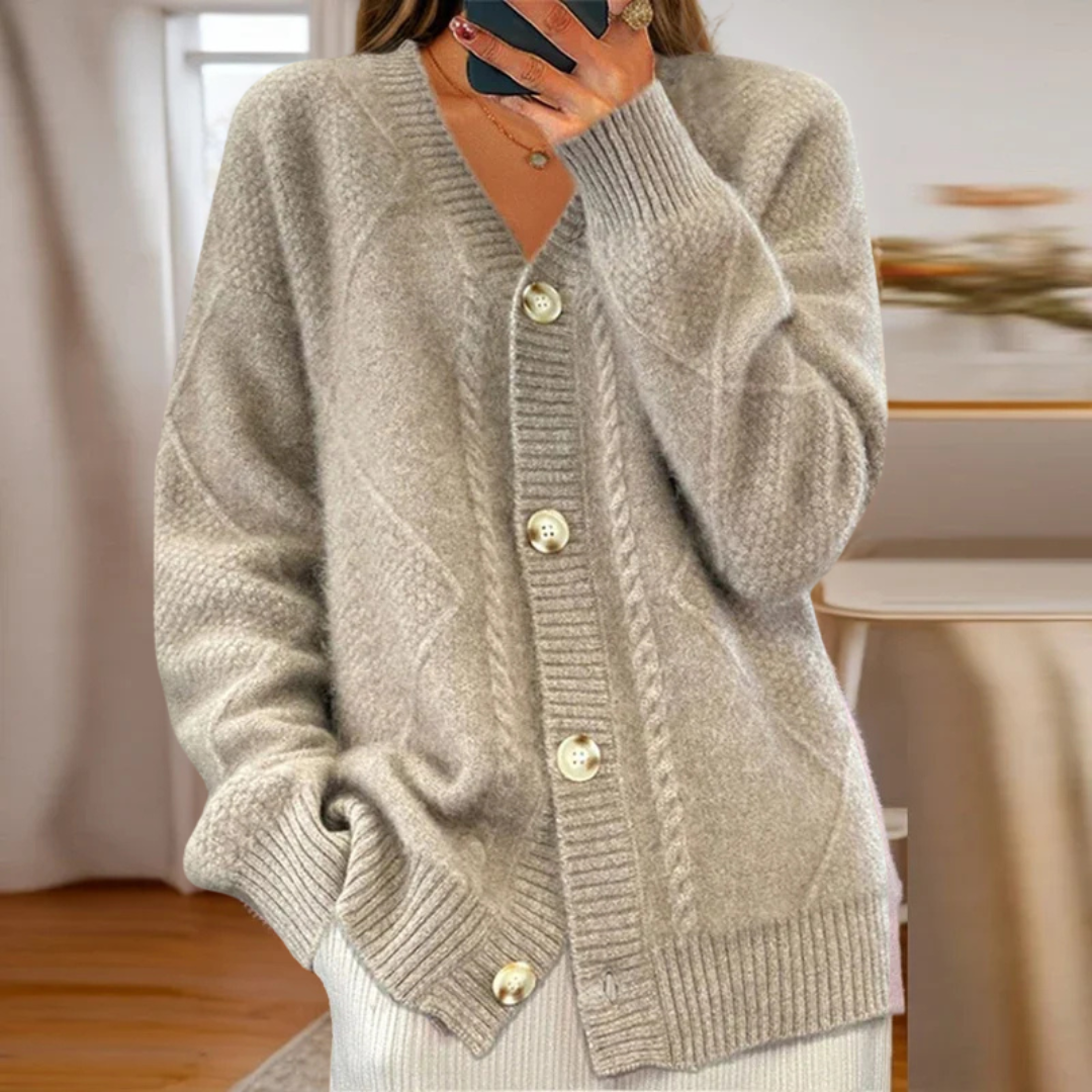 Cable Knit Button Front Oversized Cardigan