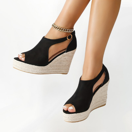 Peep Toe Cut Out Ankle Strap Espadrille Wedge Sandals