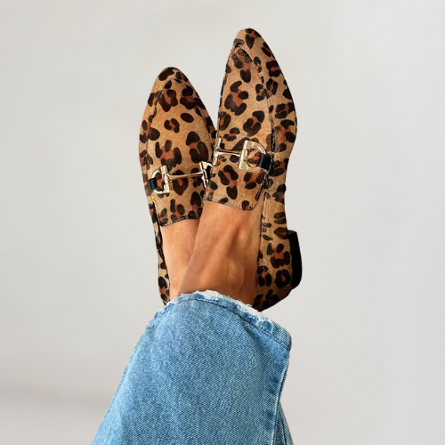 Leopard Print Pointed Toe Buckle Flat Loafers