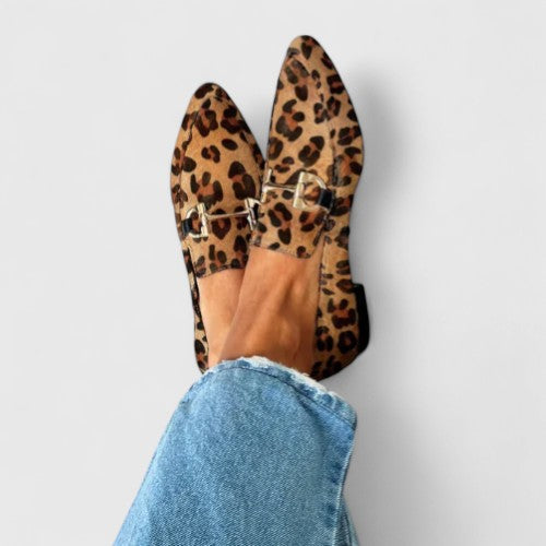 Leopard Print Pointed Toe Horsebit Loafers