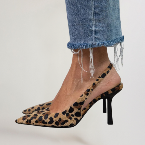 Leopard Print Pointed Toe Slingback Stiletto Pumps