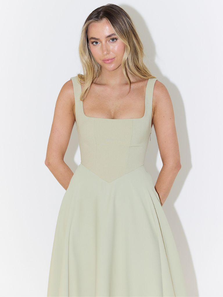 Square Neck Sleeveless Fit and Flare Maxi Dress Wedding Guest