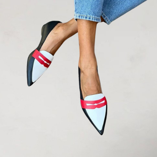 Pointed Toe Contrast Penny Strap Flat Loafers