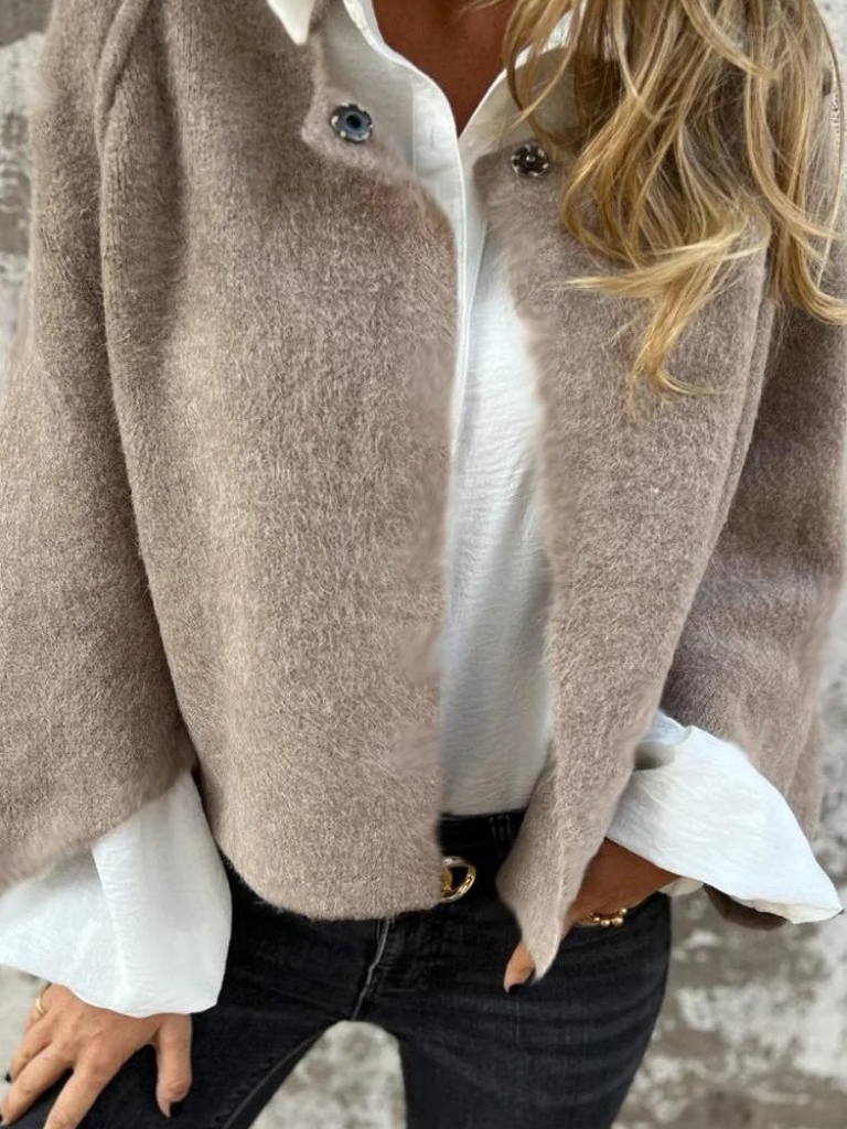 Brushed Knit Button Front Cropped Jacket