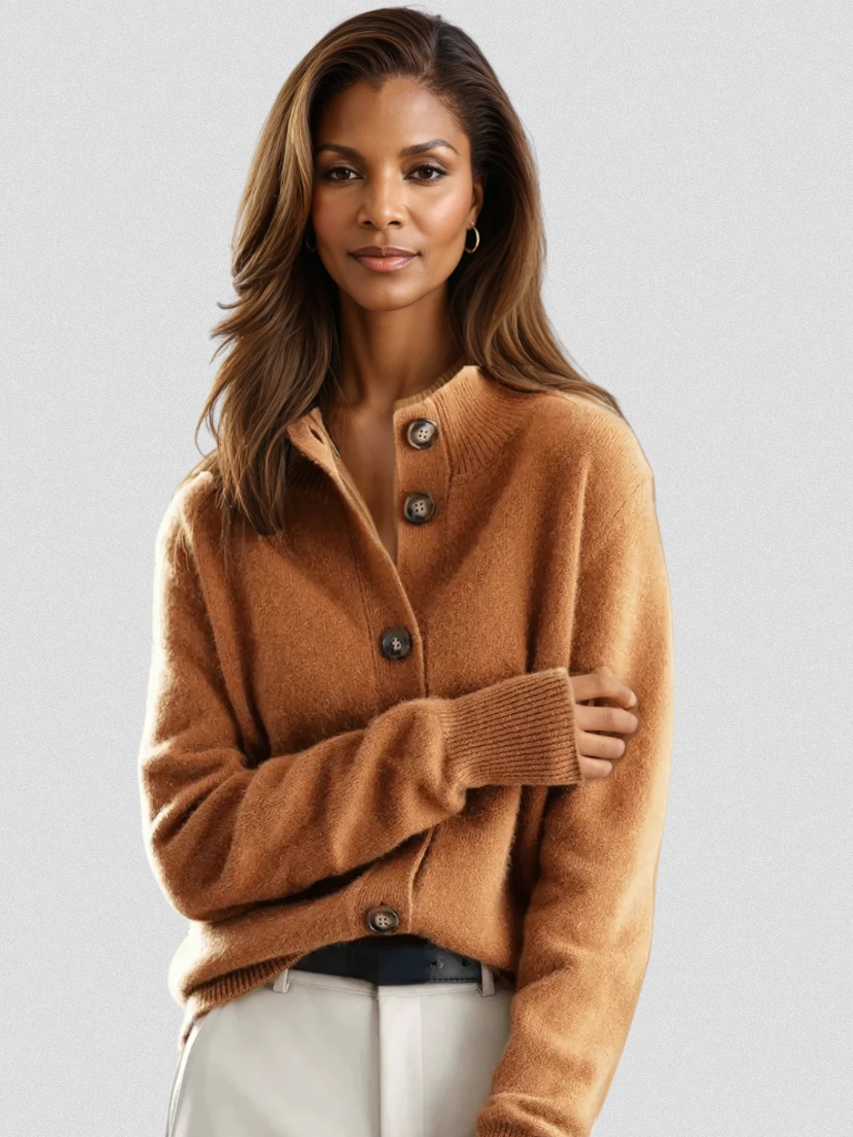 Mock Neck Button Front Oversized Sweater