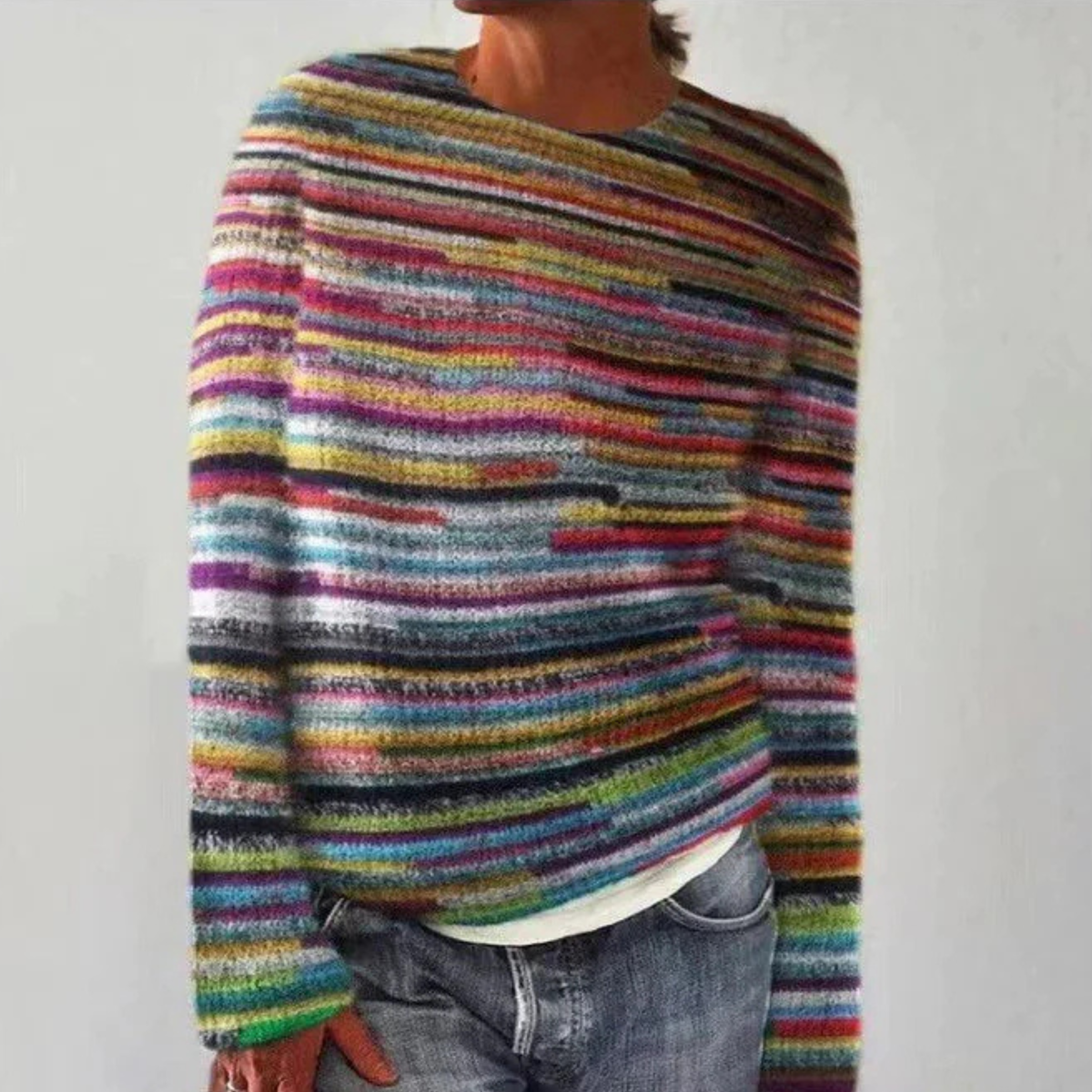 Striped Crew Neck Long Sleeve Knit Sweater