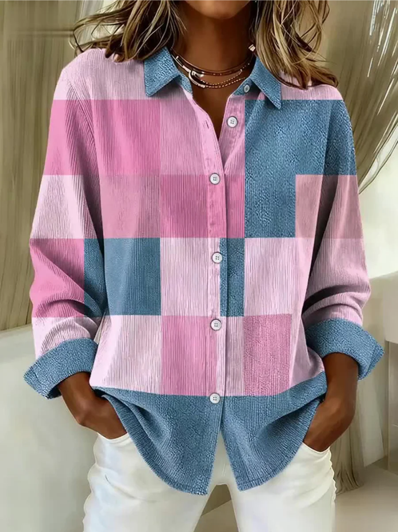 Plaid Corduroy Long Sleeve Button Front Shirt
