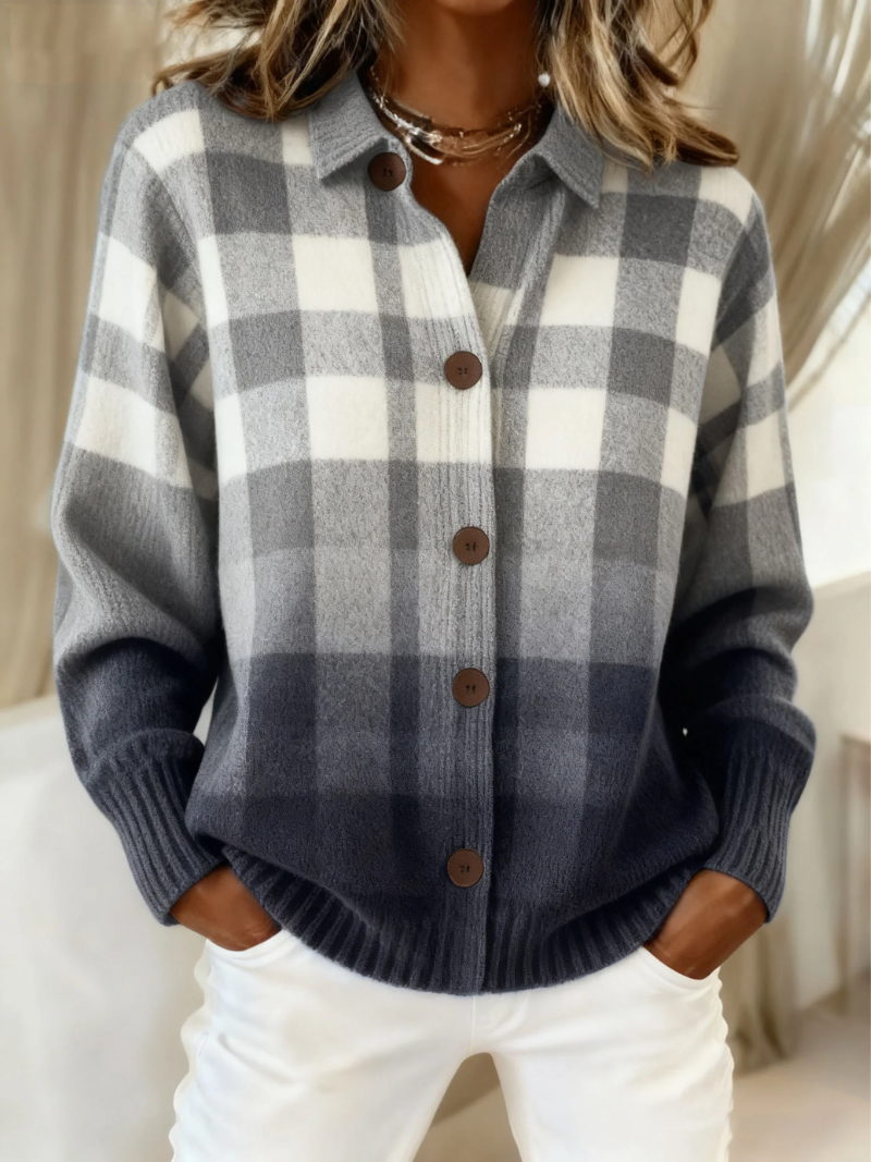 Gingham Ombre Long Sleeve Button Front Cardigan