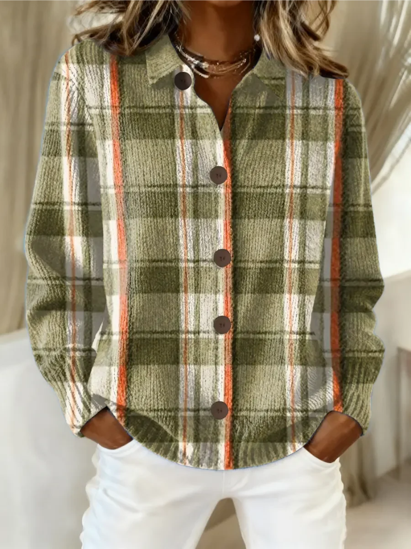 Collared Long Sleeve Plaid Button Front Shirt
