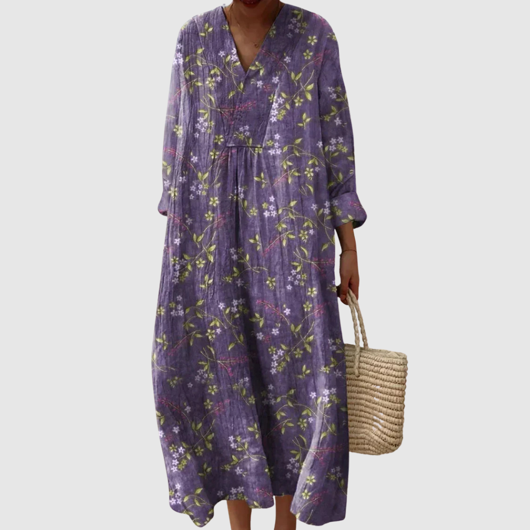 Ditsy Floral V-Neck Long Sleeve Maxi Dress