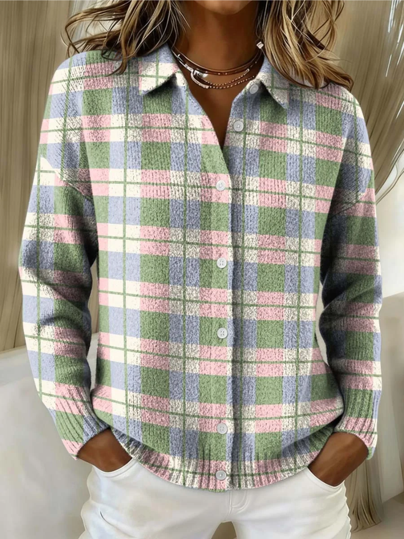 Plaid Collared Long Sleeve Button Front Shirt