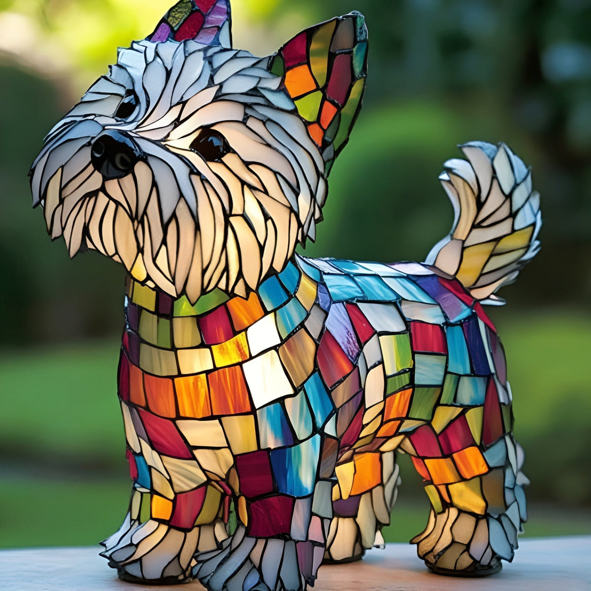 Stained Glass Terrier Dog Accent Table Lamp