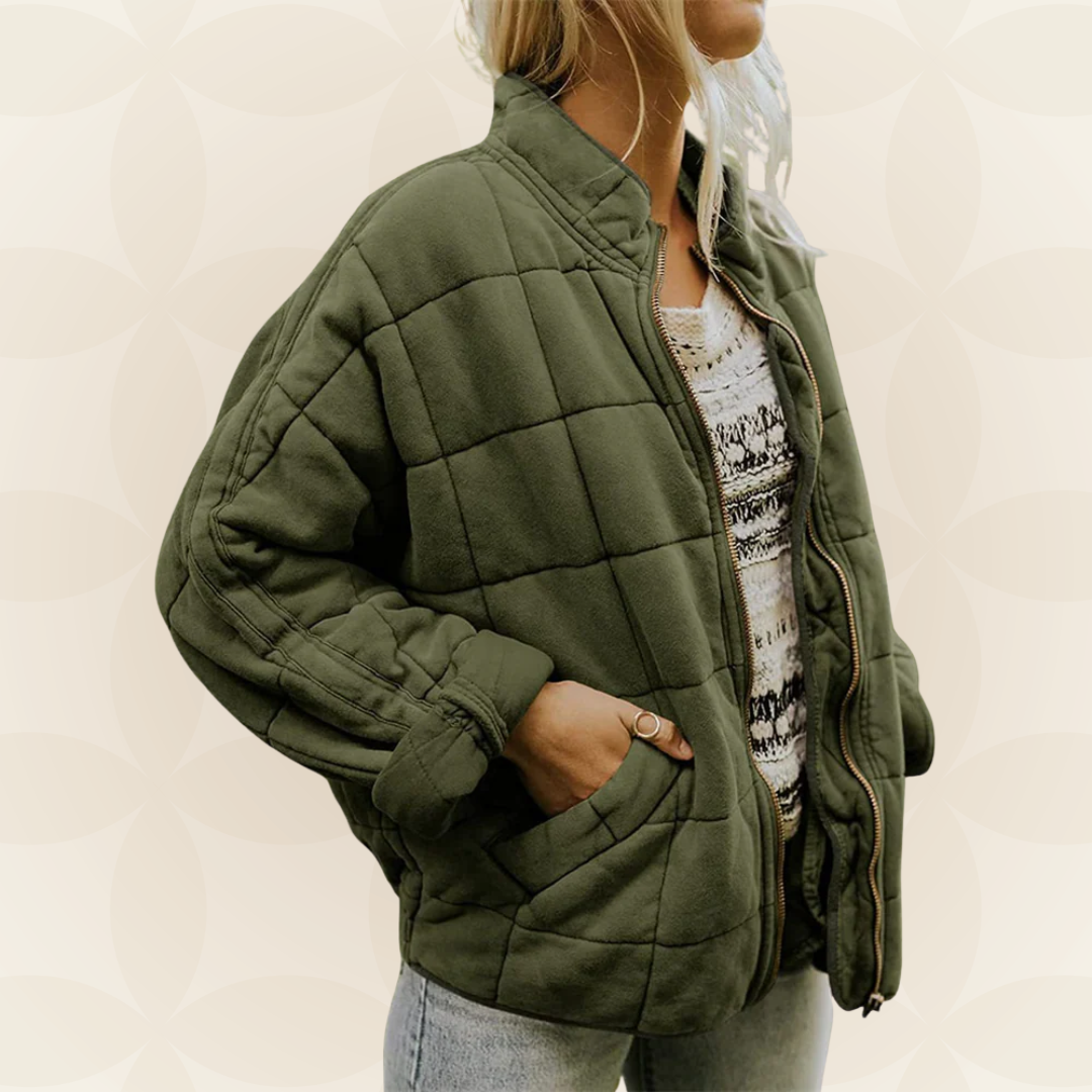 Quilted Zip Front Stand Collar Bomber Jacket