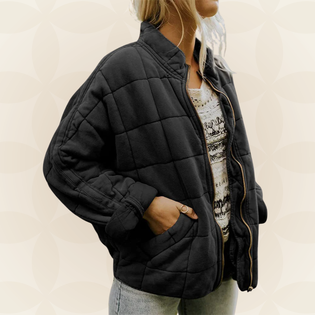 Quilted Zip Front Stand Collar Bomber Jacket