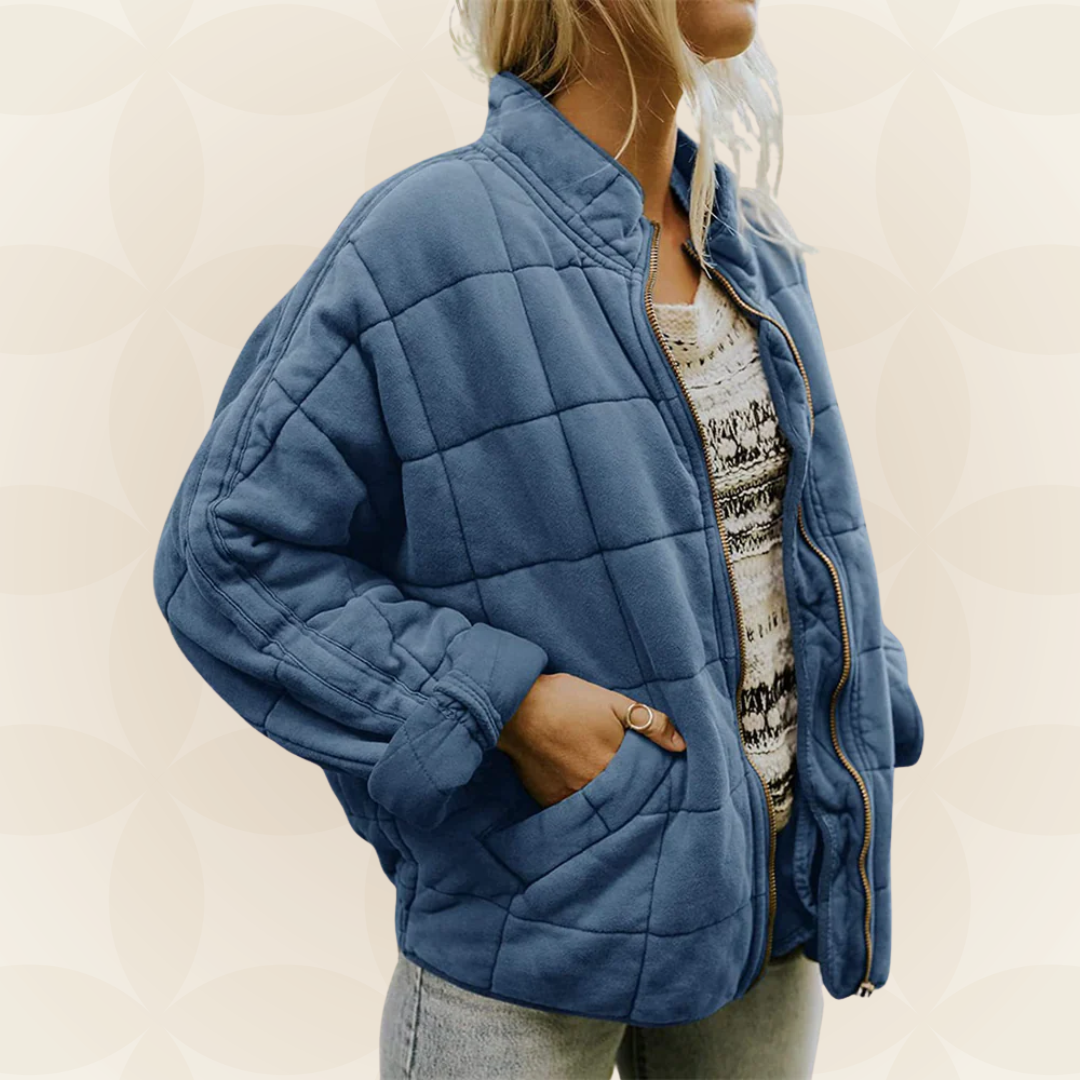 Quilted Zip Front Stand Collar Bomber Jacket