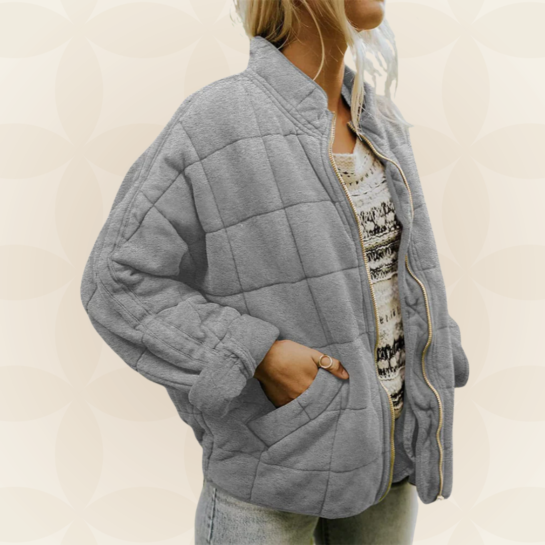 Quilted Zip Front Stand Collar Bomber Jacket