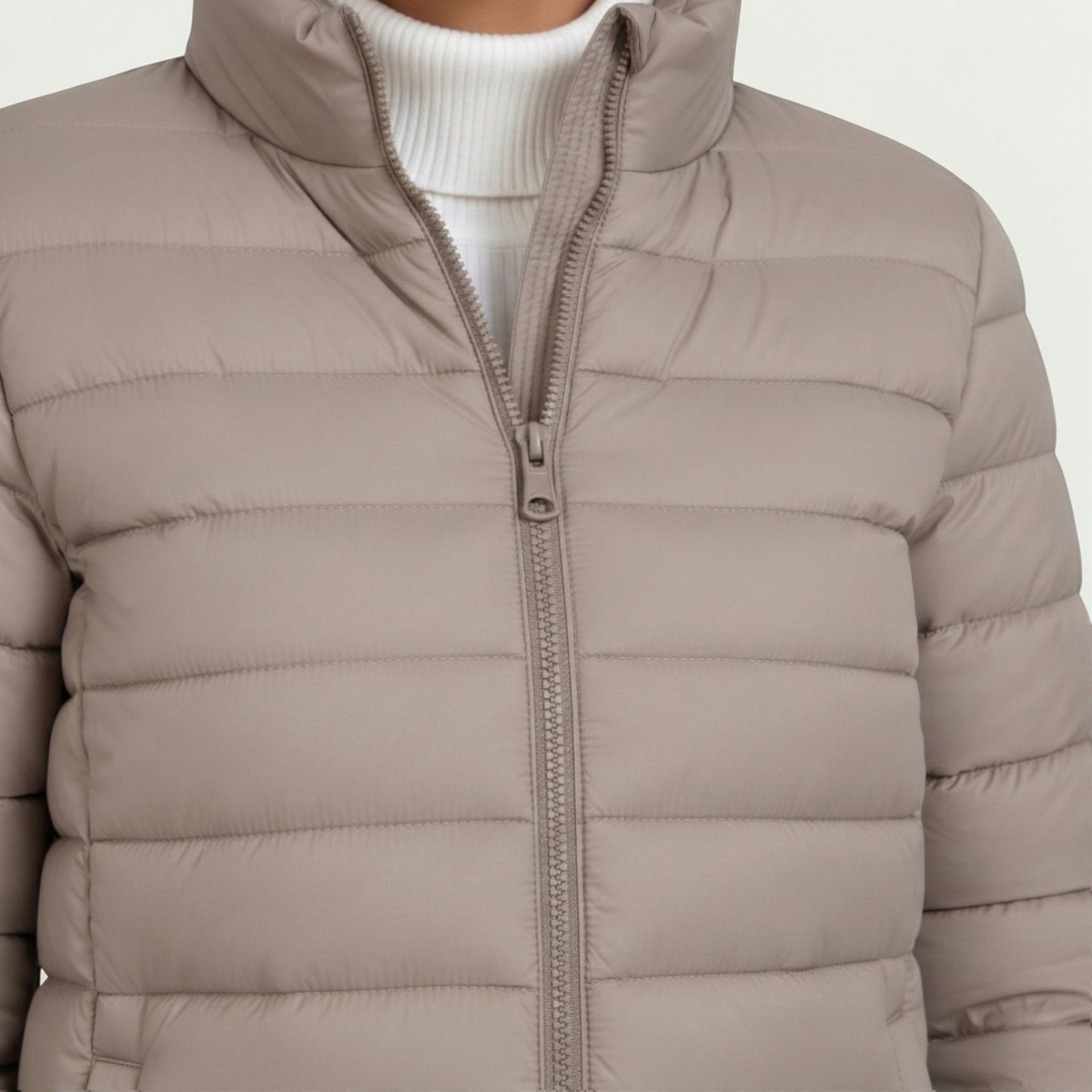 Stand Collar Zip Front Lightweight Quilted Puffer Jacket