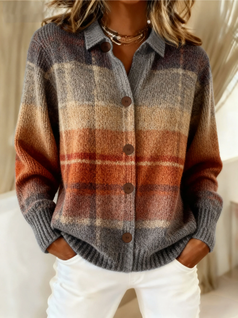 Plaid Collared Long Sleeve Button Front Cardigan