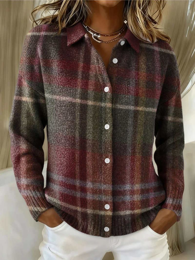 Plaid Collared Button Front Knit Shirt