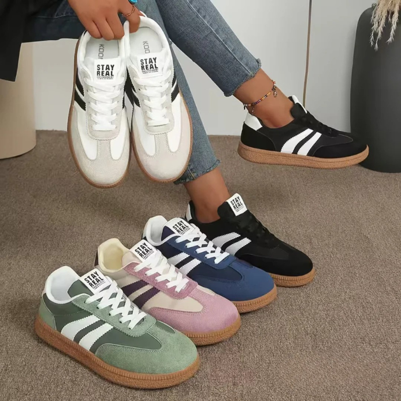 Lace Up Suede Panel Gum Sole Sneakers