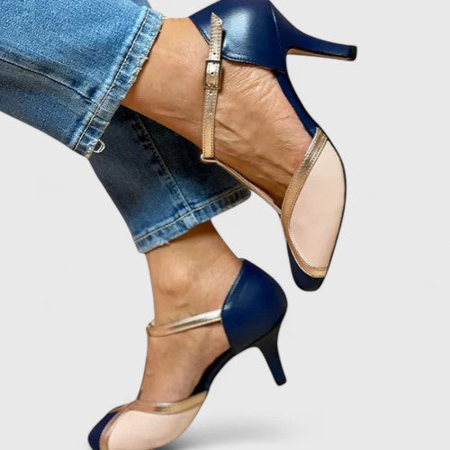 Contrast Cap Toe T-Strap Stiletto Heel Pumps