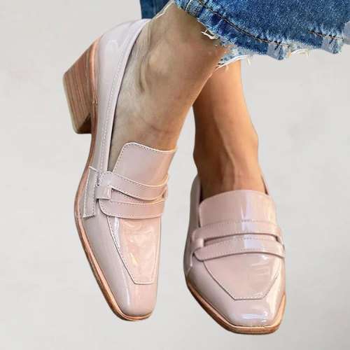 Patent Look Square Toe Block Heel Loafers