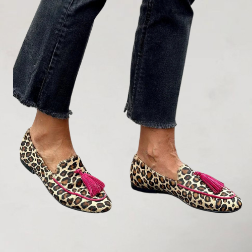 Leopard Print Tassel Square Toe Loafers