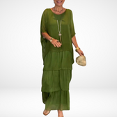 Chiffon Round Neck Batwing Sleeve Layered Tiered Maxi Dress 2