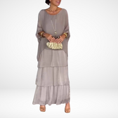 Chiffon Round Neck Batwing Sleeve Layered Tiered Maxi Dress 4