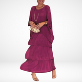 Chiffon Round Neck Batwing Sleeve Layered Tiered Maxi Dress 6