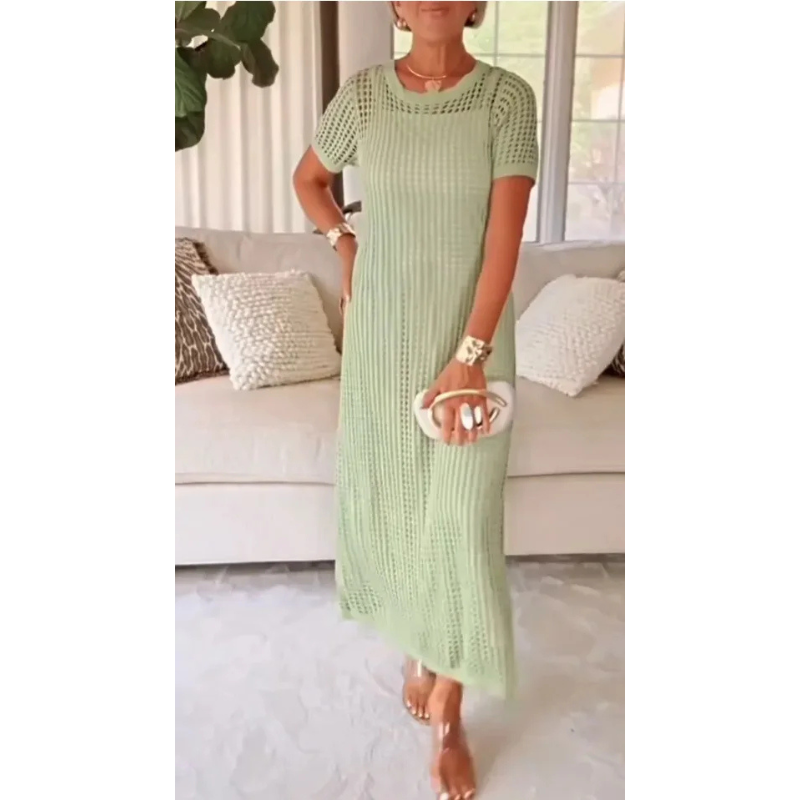 Crochet Knit Short Sleeve Maxi Dress Summer 3