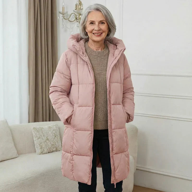 Hooded Zip Front Quilted Longline Puffer Coat