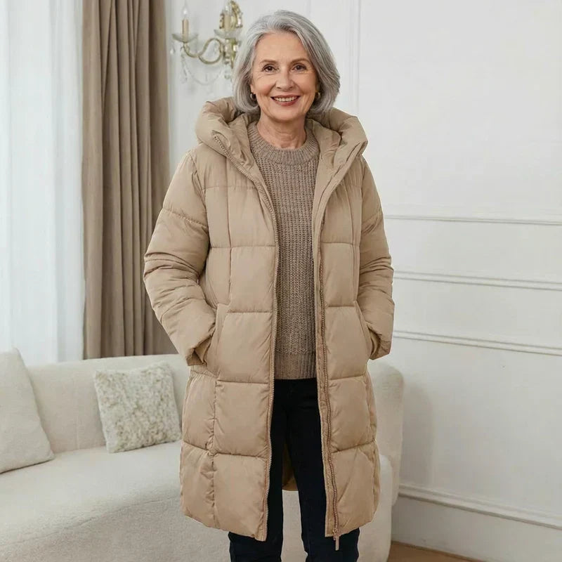 Hooded Zip Front Quilted Longline Puffer Coat