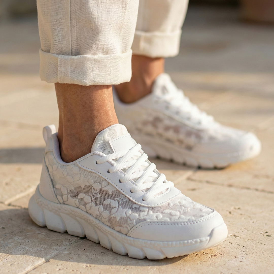 Floral Lace Overlay Lace Up Chunky Sole Sneakers 3