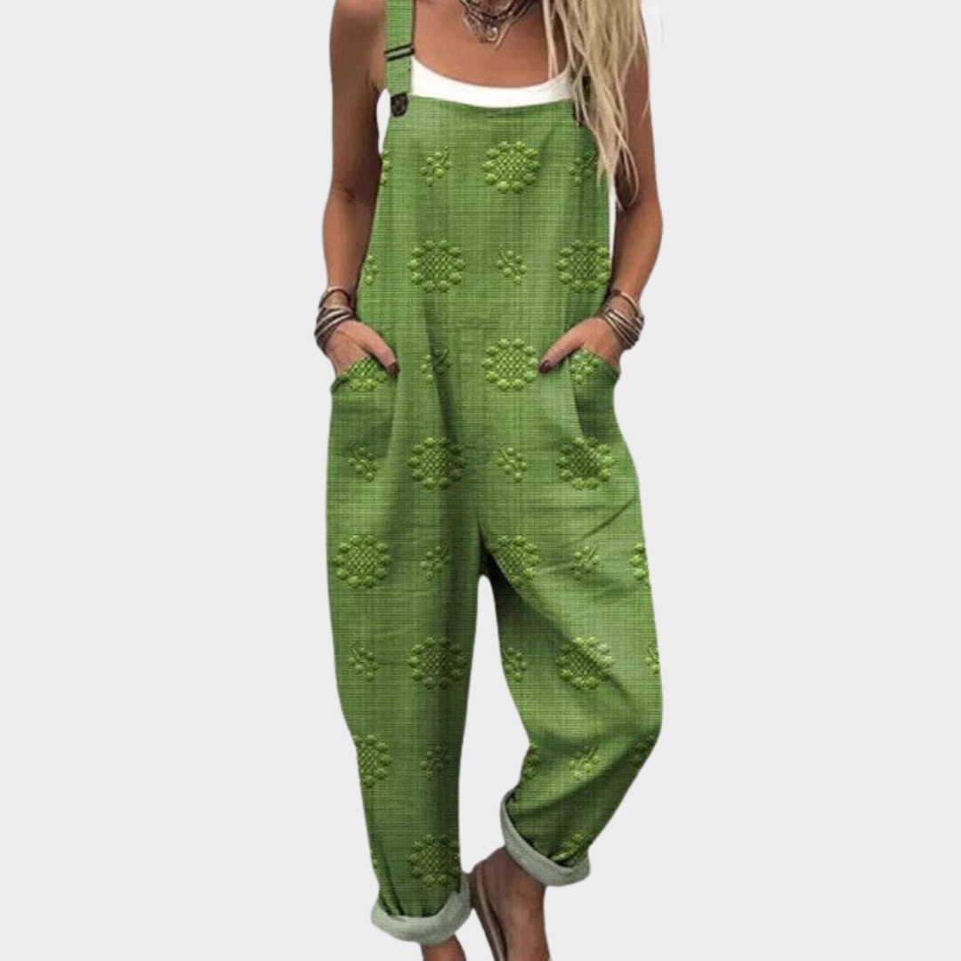 Textured Floral Sleeveless Wide Leg Overall Jumpsuit