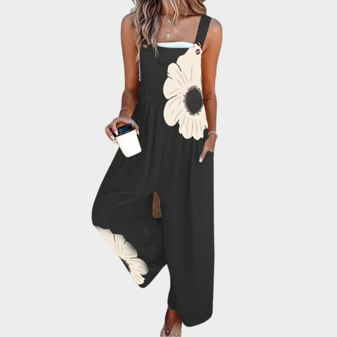 Floral Print Square Neck Wide Leg Jumpsuit