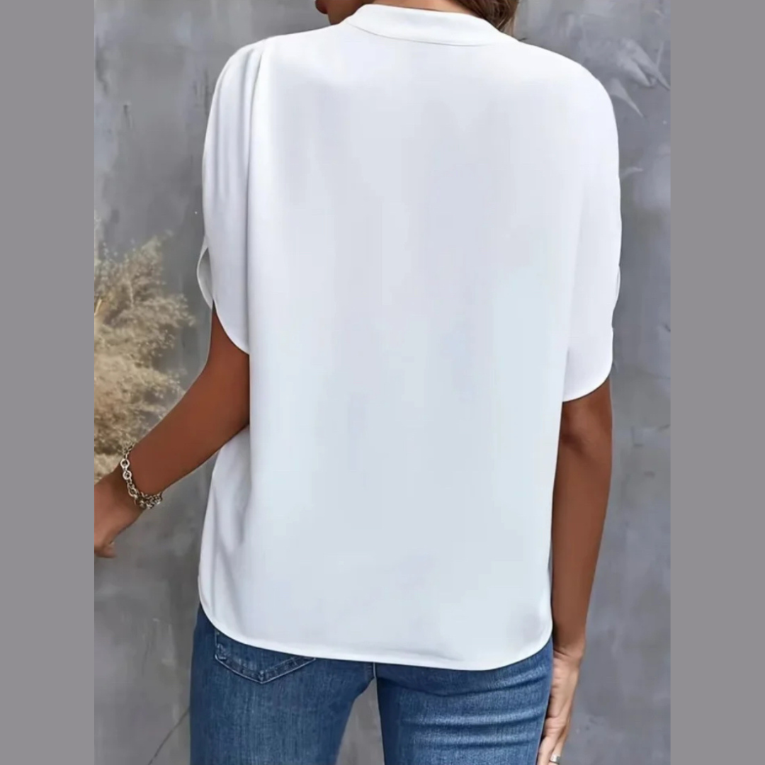 Notch Neck Short Sleeve Blouse