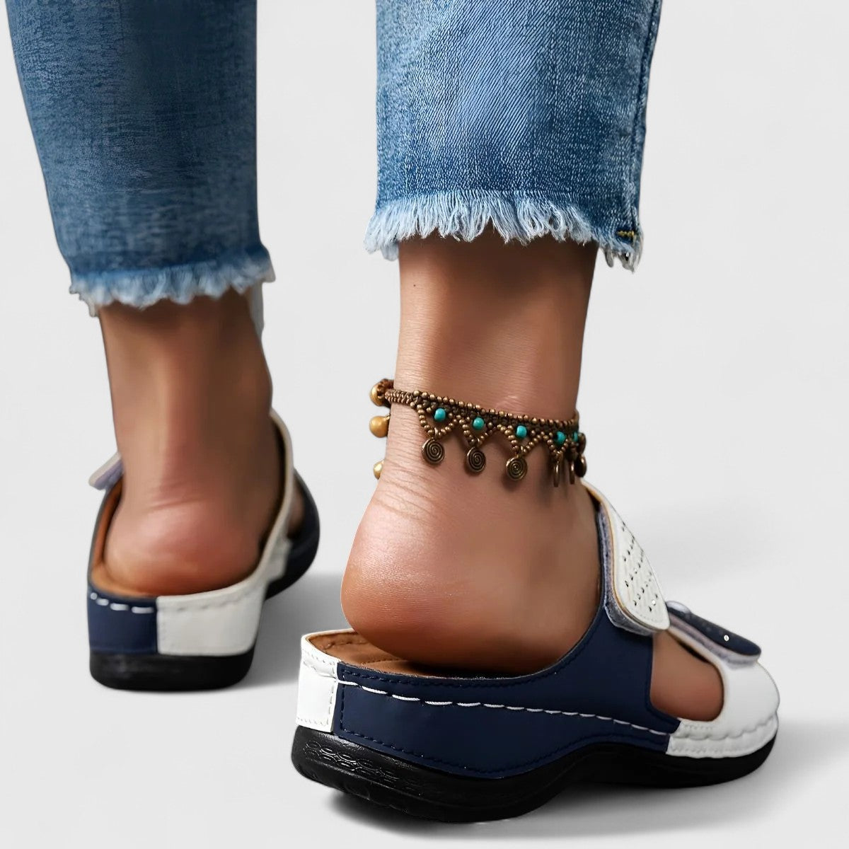 Open Toe Double Strap Studded Wedge Slide Sandals