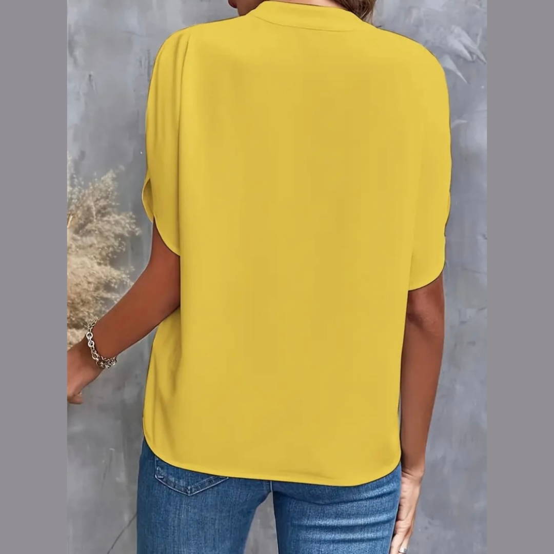 Notch Neck Short Sleeve Blouse