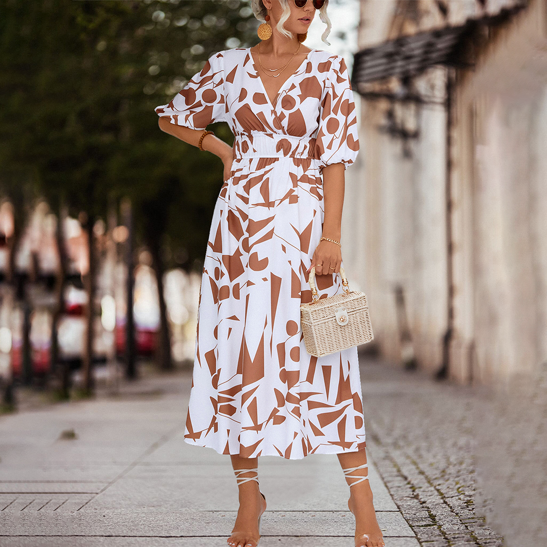 Oxana Relaxed Midi Dress with a V-neck for Women Versatile Daily Pick