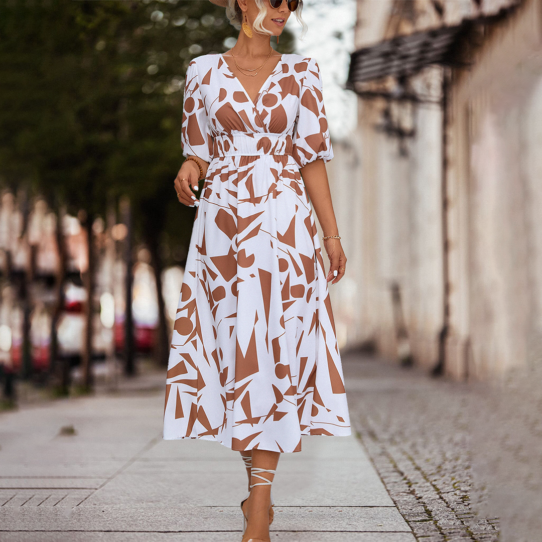 Oxana Relaxed Midi Dress with a V-neck for Women Versatile Daily Pick