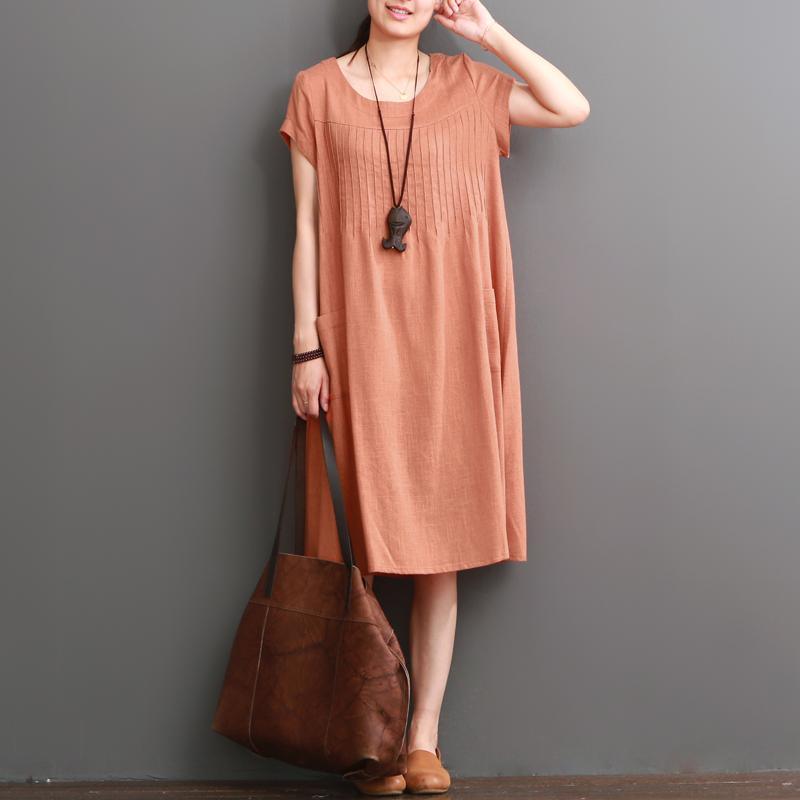 Orange cotton dresses summer short sleeve maxi dress