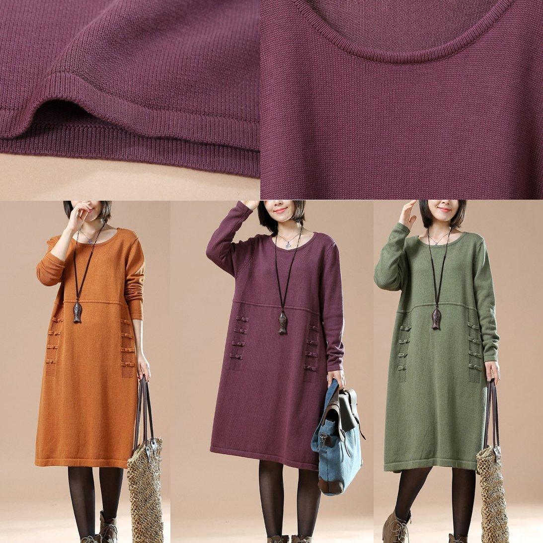 Orange plus size women sweaters knitted dresses