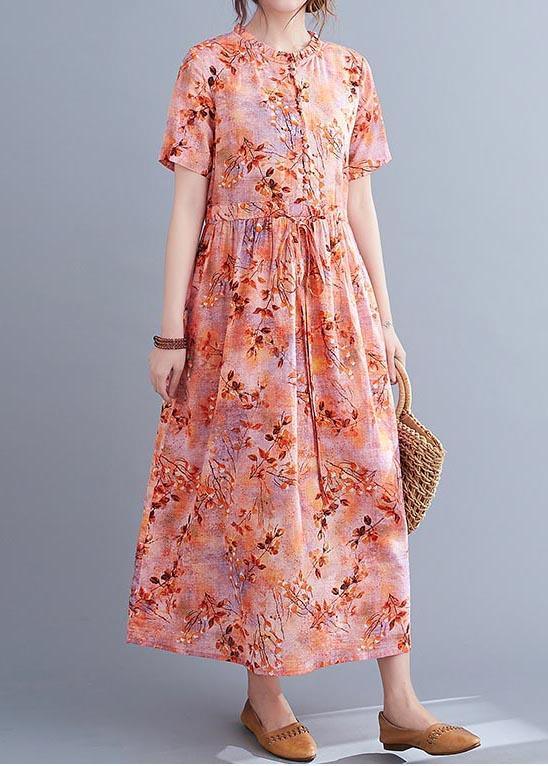 Floral Print Short Sleeve Button Front Drawstring Waist Midi Dress 4