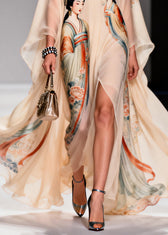 Original Design Apricot Peter Pan Collar Print Chiffon Maxi Dresses Summer 4