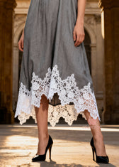 Original Design Grey Halter Lace Patchwork Long Dress Summer 4