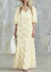 Original Design Pink Floral Patchwork Tulle Maxi Dress Summer