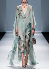 Original Design V Neck Print Chiffon Maxi Dress Summer 3